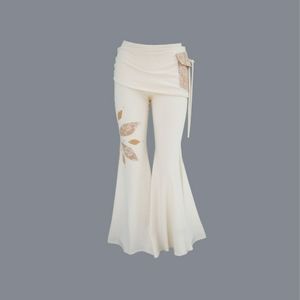 Handmade White Flared Festival Pants with Lace